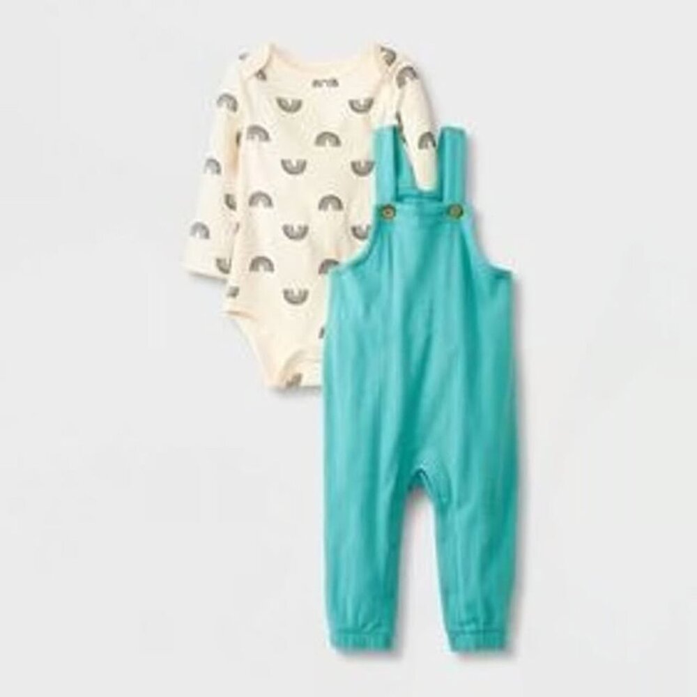 Brand New Cat & Jack Baby 2pc Long Sleeve Bodysuit Overalls Set - 0/3 Month.